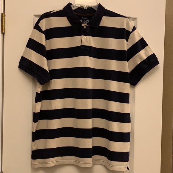 Chaps Other - CHAPS Navy & Beige Striped Polo Shirt, Size Large